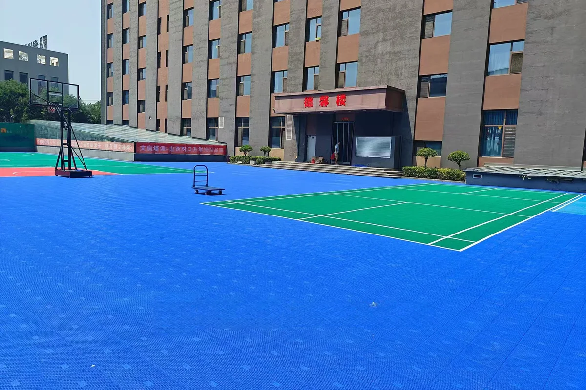 Outdoor court with blue and green surfacing